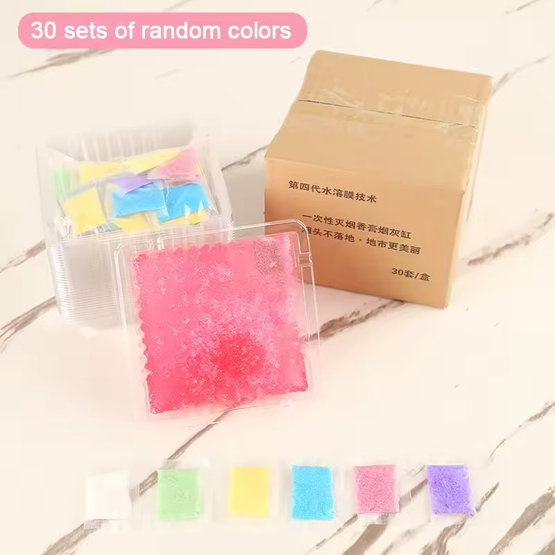 Disposable ashtray 4 pieces set with colorful gel and cardboard packaging from Clarify.pk