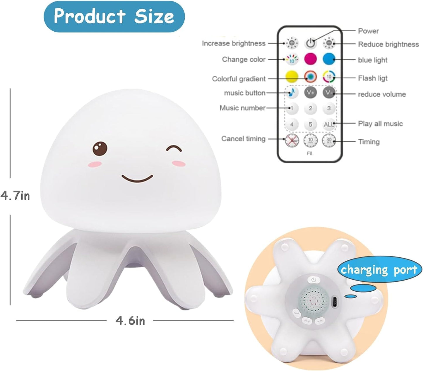 Clarify.pk jellyfish night light with cute smiling face and remote control for brightness and color change