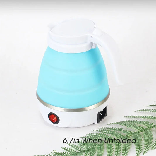 Clarify.pk 600ml foldable electric kettle in blue and white with compact design and power switch