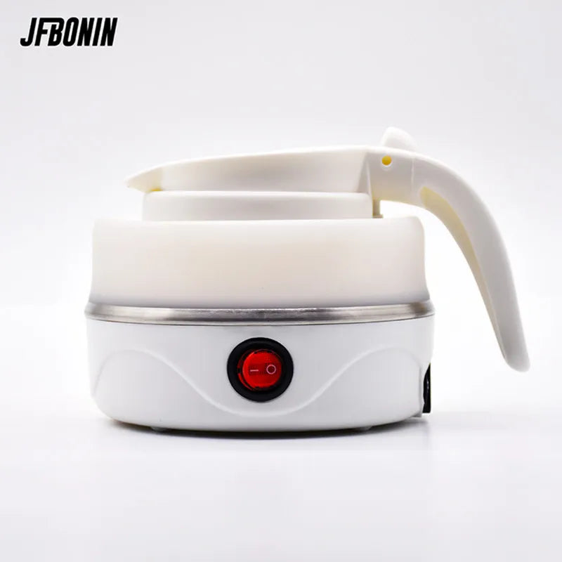 White 600ml foldable electric kettle by JFBONIN with compact design and red power switch