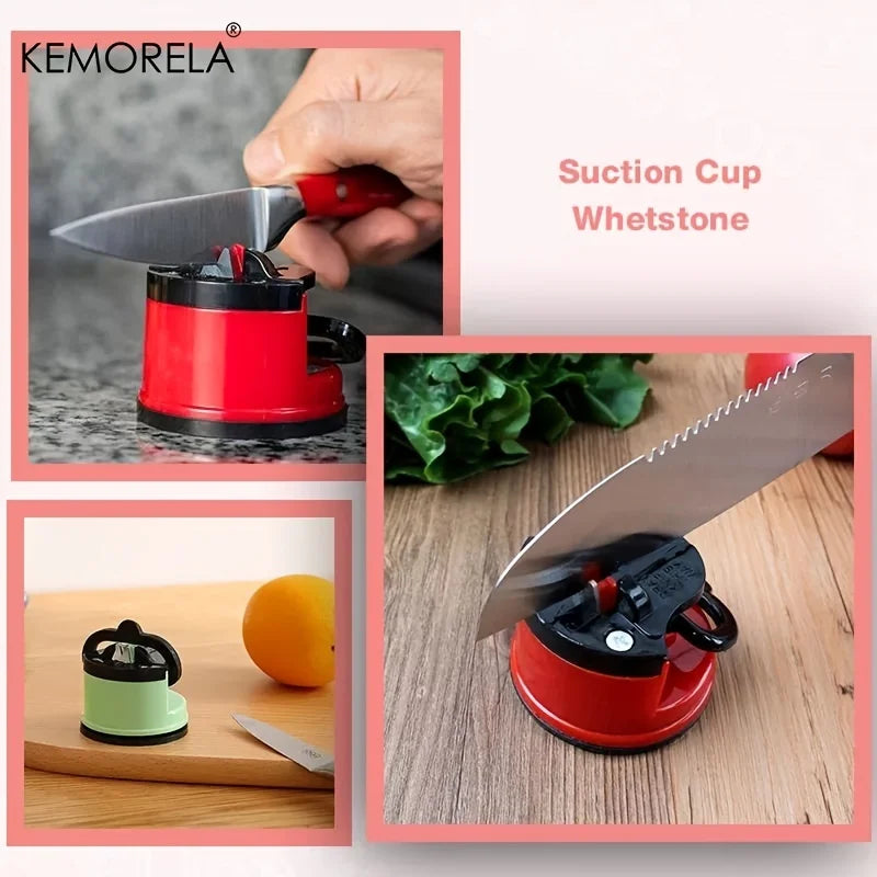 Fine iron knife sharpener with suction cup whetstone for easy and efficient knife sharpening