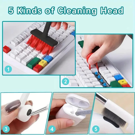 Keyboard cleaning brush kit with 5 different cleaning heads for keyboards and small electronics