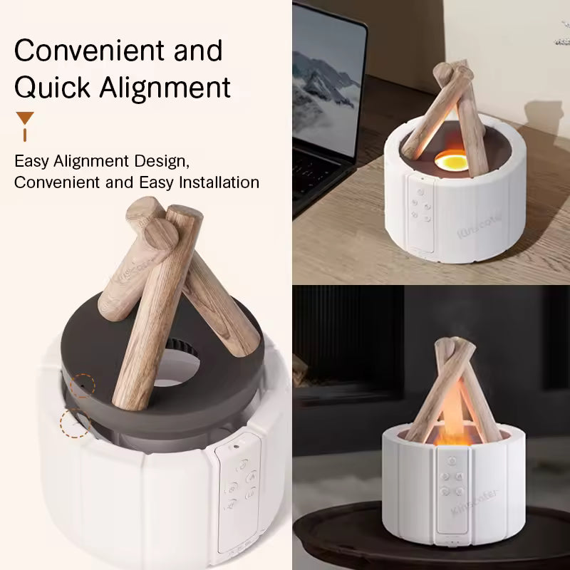 Clarify.pk simulated flame aroma diffuser with wooden log design and easy alignment for convenient installation