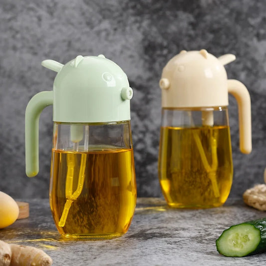 Clarify.pk 2 in 1 olive oil dispenser set with green and beige lids for kitchen use