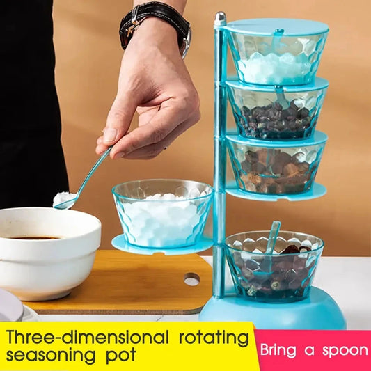 Clarify.pk 5 layer spice organizer with rotating 3D design holding clear spice containers