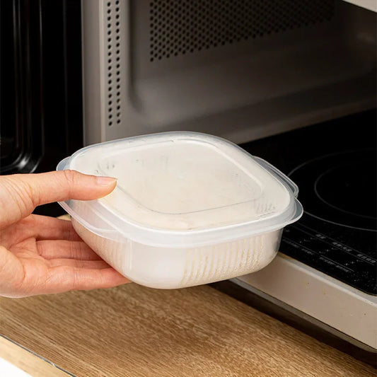 Durable kitchen food storage containers being placed in the microwave for easy meal reheating