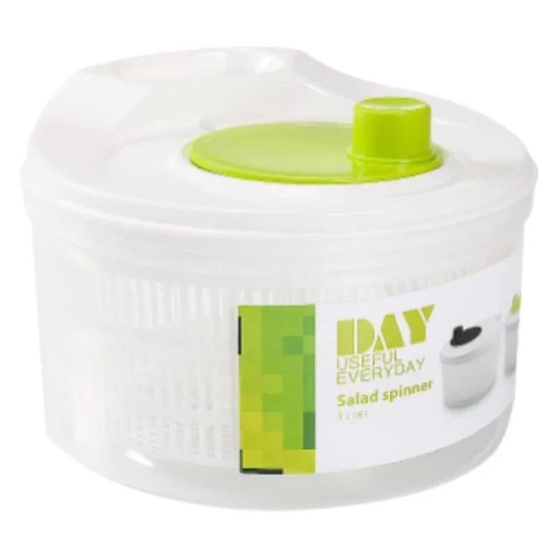 Clear plastic salad spinner with green lid and knob 3L multifunctional lettuce drain basket for washing and drying greens