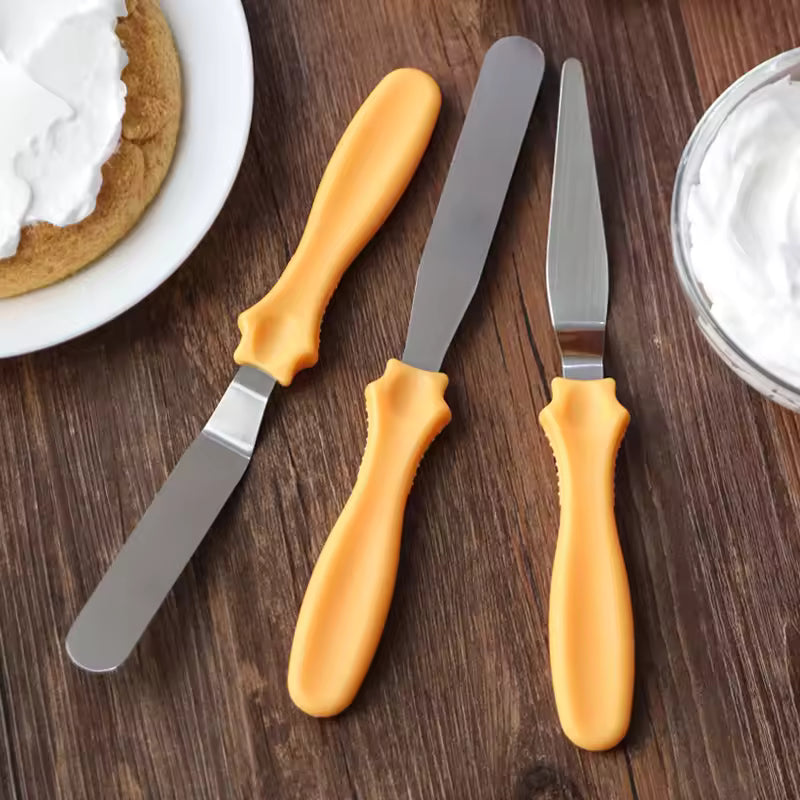 Clarify.pk cake spatula 3 piece set with orange handles for spreading frosting on cakes
