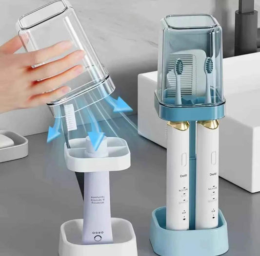 lamp shaped toothbrush holder with transparent cover holding electric toothbrushes and comb