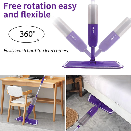 Clarify.pk purple spray mop for tiles and wood floors with 360 degree rotation cleaning under furniture and desks