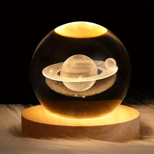 Clarify.pk LED astronomy night light with illuminated 3D Saturn planet design on wooden base
