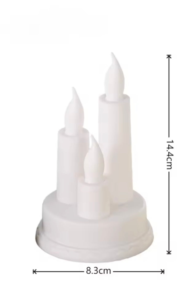 Clarify.pk LED flameless candle for home decor with three white pillar candles on a round base