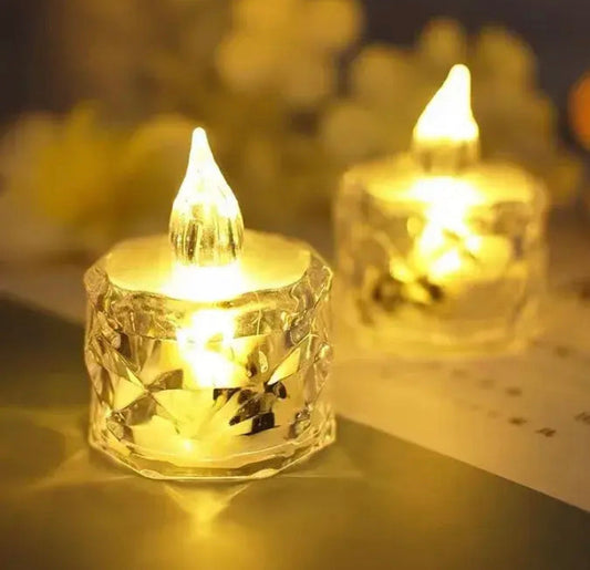 Clarify.pk LED flameless candle lights with warm glowing effect in clear textured holders