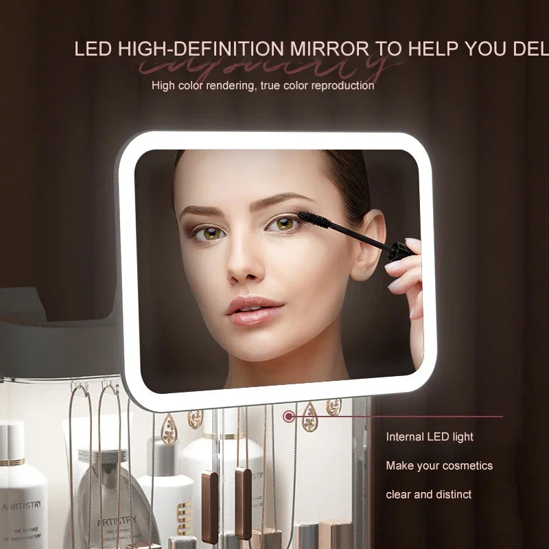 Clarify.pk desktop cosmetic storage box without mirror featuring internal LED light and clear cosmetic organization