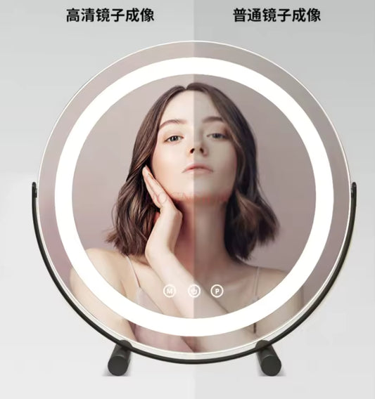 Clarify.pk LED makeup mirror with light showing clear and regular reflection comparison