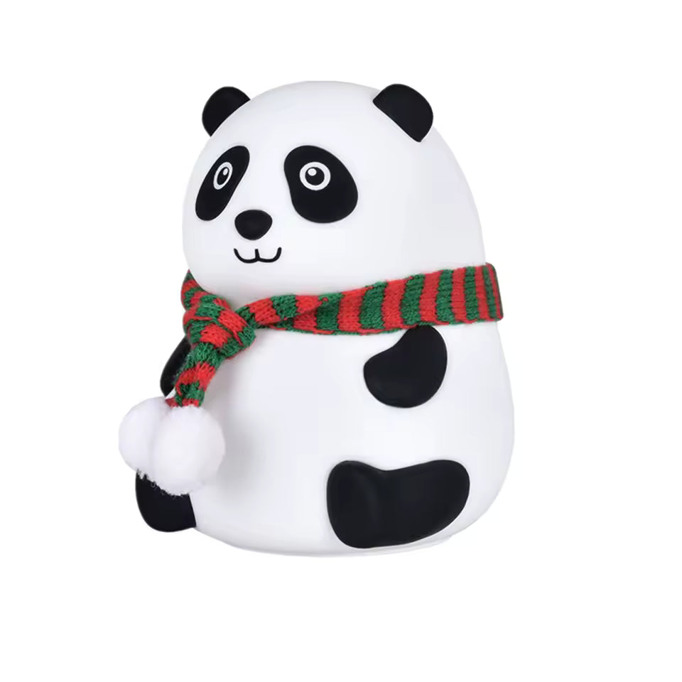 Cute silicone panda lamp night light with red and green striped scarf from Clarify.pk