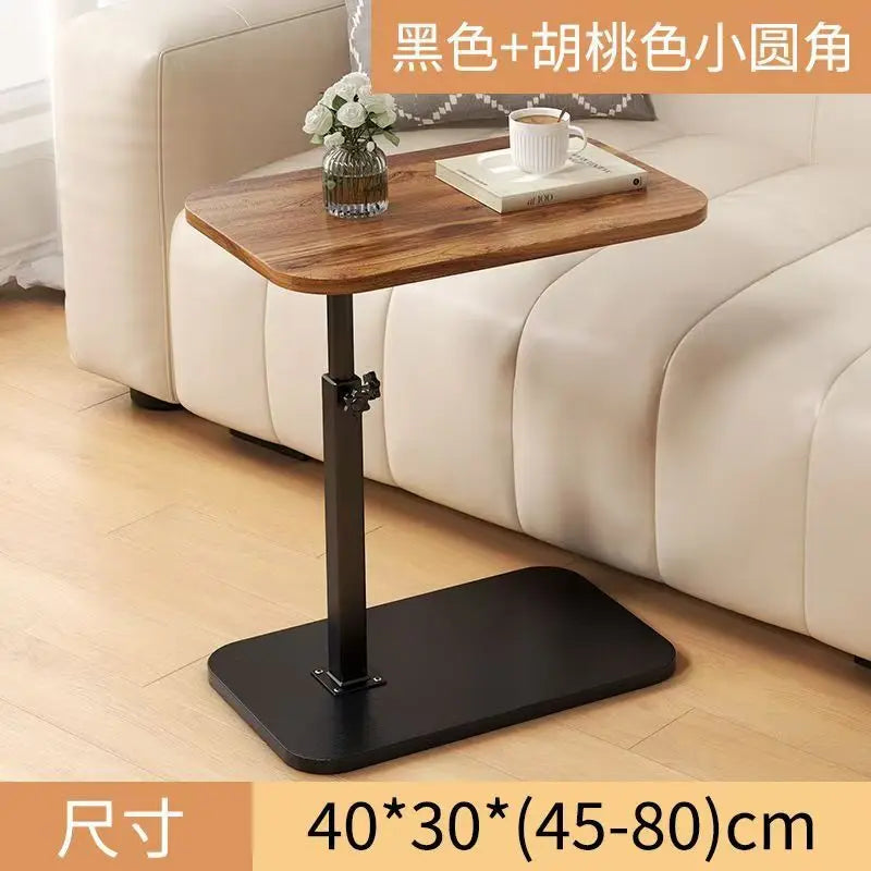 Clarify.pk lifting side table for living room with wooden top and adjustable black metal base