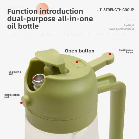 Clarify.pk 2 in 1 leakproof oil dispenser bottle with dual-purpose design and secure open button