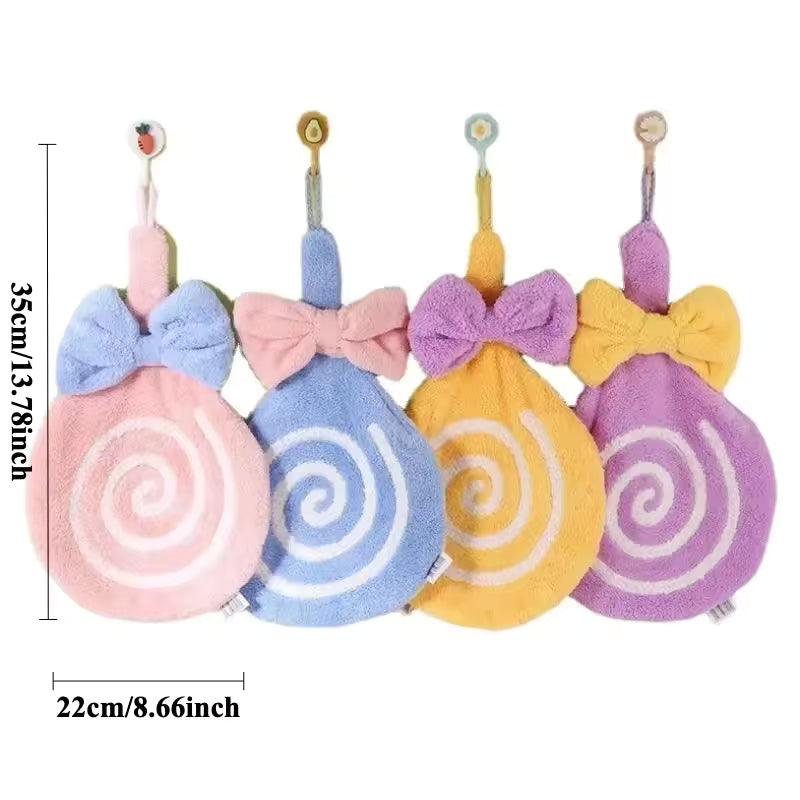 Set of colorful lollipop design bathroom towel with bows hanging for kids and home decor