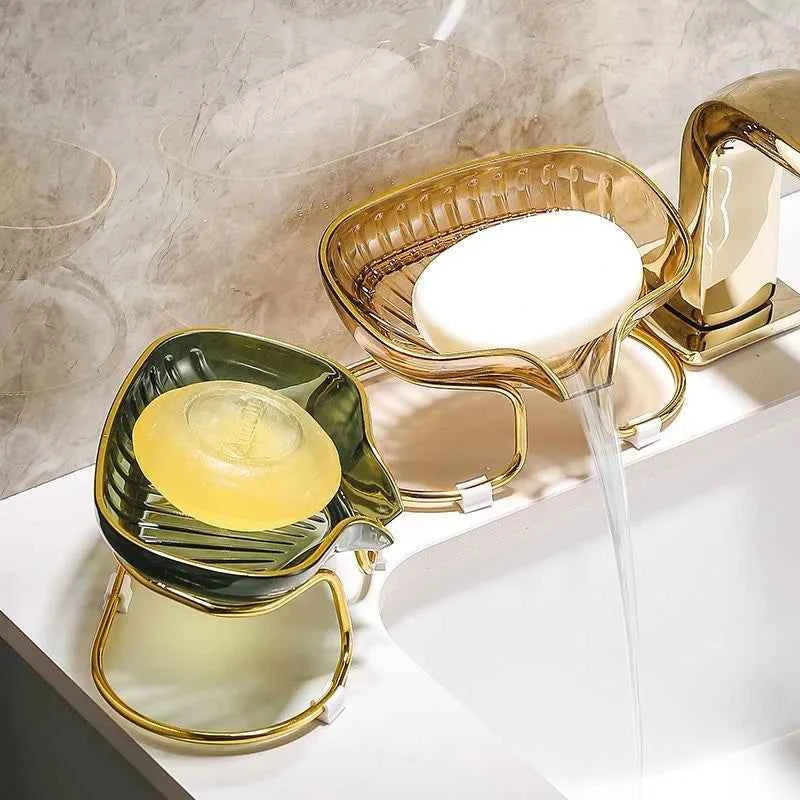 Stylish luxury bathroom soap dish set with gold accents and modern design, perfect for elegant decor