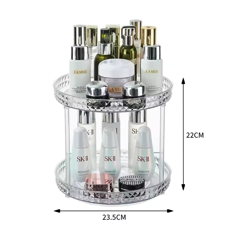 Luxury cosmetics storage rack by Clarify.pk clear two-tier organizer for skincare and beauty products