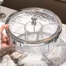 Clarify.pk luxury dry fruit tray with clear divided compartments and silver metallic lid