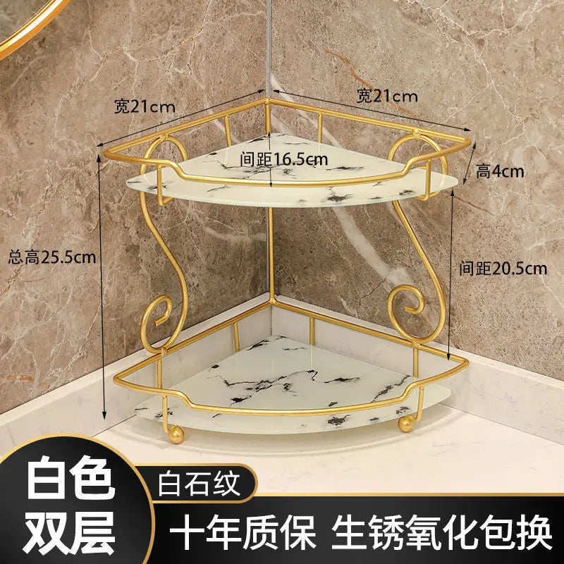 Clarify.pk luxury vanity shelf for bathroom with two-tier marble shelves and gold frame corner design