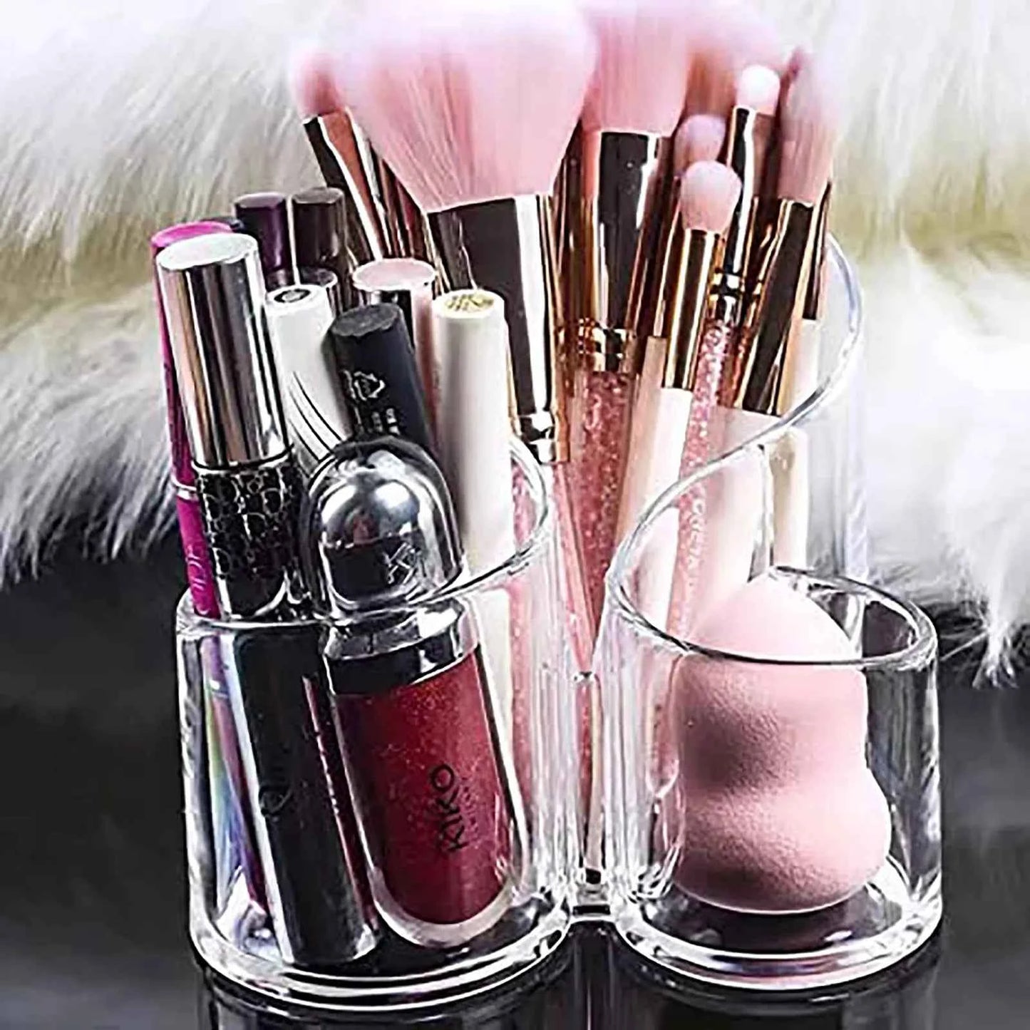 Clear acrylic makeup brush holder acrylic with organized brushes and beauty tools for a tidy vanity