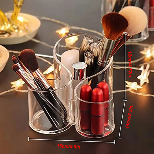 Stylish makeup brush holder acrylic with compartments for organizing brushes and cosmetics