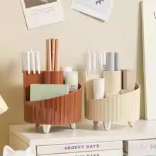 Clarify.pk makeup brush holder organizer in brown and beige with multiple compartments for brushes and cosmetics