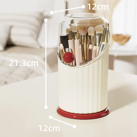 Clarify.pk makeup brush storage box cylinder with transparent top holding various makeup brushes