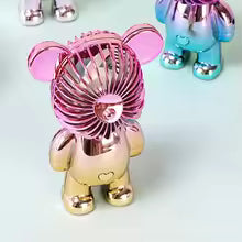 Mini cartoon bear fan in gold and pink metallic finish with cute bear ears and small size