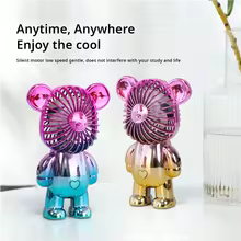 Mini cartoon bear fan in shiny blue and gold colors with silent motor for anytime anywhere use