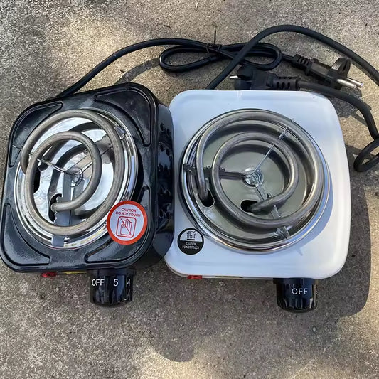 Two Clarify.pk mini electric stove coal burners with black and white bases and coil heating elements