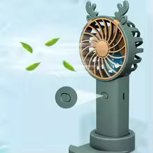 Mini fan with phone stand featuring a portable design and decorative antler accents