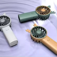 Clarify.pk mini fan with phone stand in green gray and beige colors with cute decorative elements