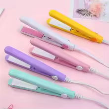 Colorful mini portable hair straightener set with pink background by Clarify.pk