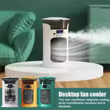 Mini USB air cooler for desk in white cooling a room with airflow on a round table