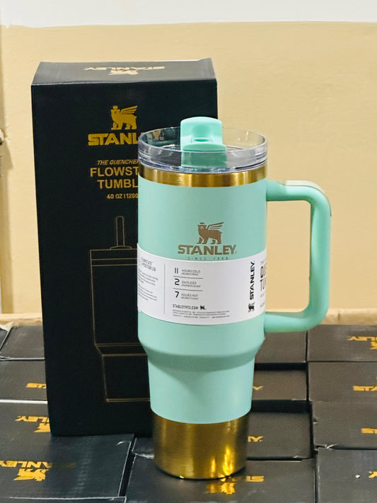 Stanley 40oz FlowState Tumbler – Mint Green & Gold Edition (Premium Quality)