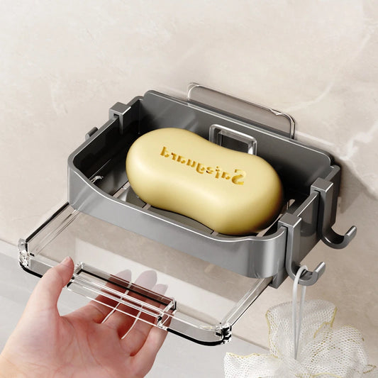 Clarify.pk wall mounted soap holder with soap and clear cover for bathroom storage