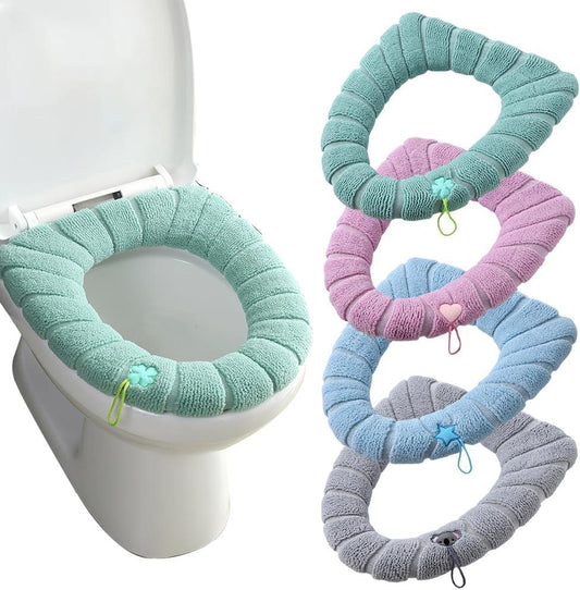 Set of colorful washable toilet seat cover with soft fabric and elastic bands for easy fitting