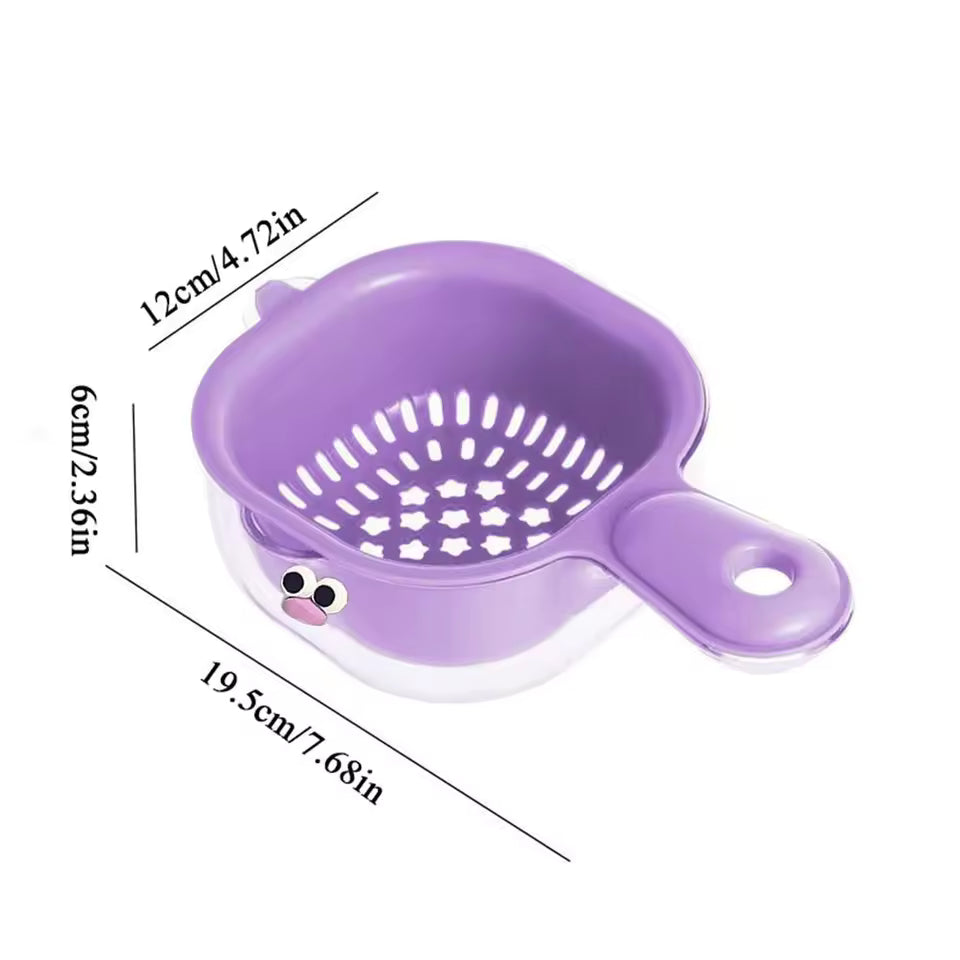 Purple Clarify multi-functional drain basket with handle and cute eyes for kitchen use