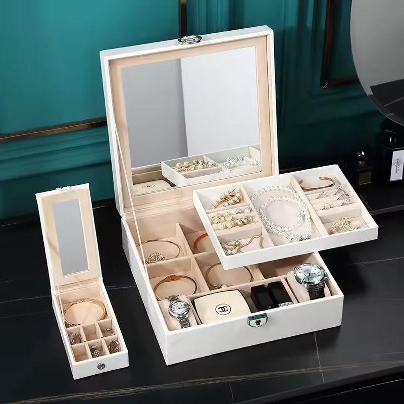 Clarify.pk multi functional leather jewelry box with compartments, mirror, and spacious storage for watches and jewelry