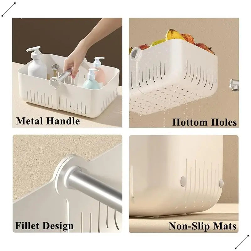 Clarify.pk multi-purpose bathroom organizer basket with metal handle non-slip mats and bottom holes