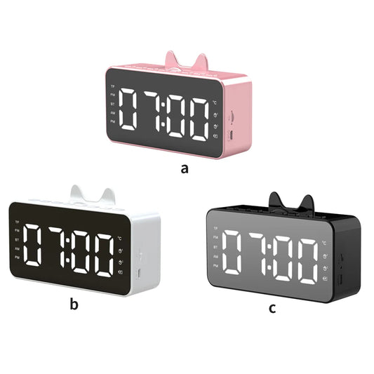 Clarify.pk multifunctional alarm clock in pink white and black with digital display and cat ear design