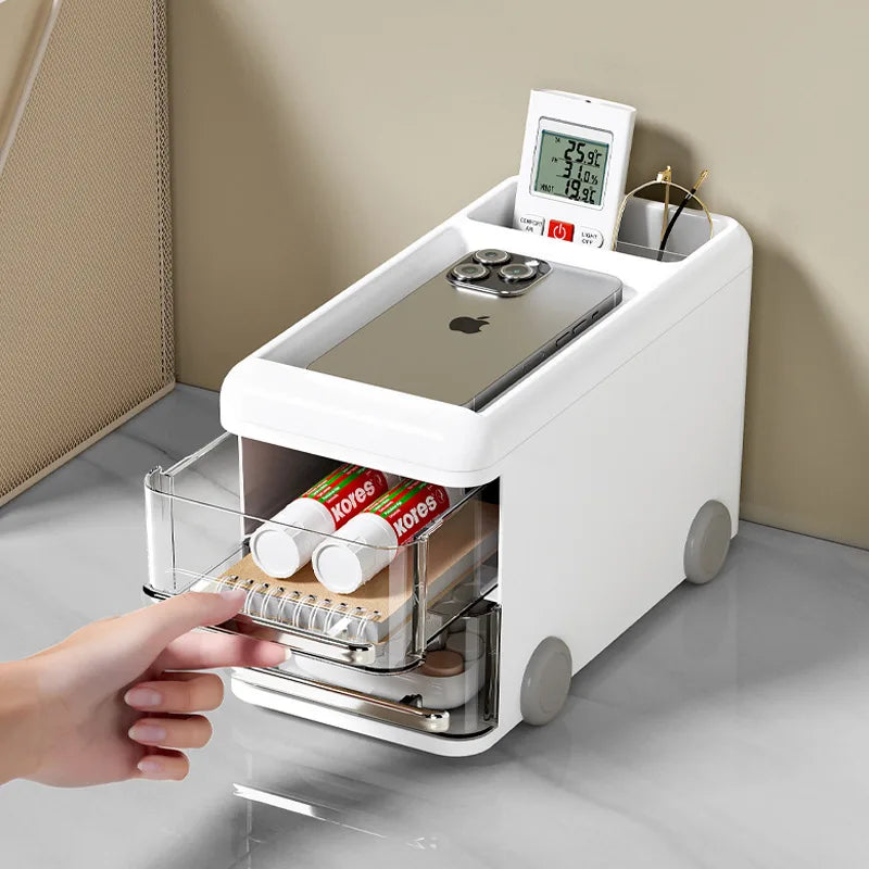 Clarify.pk multifunctional cosmetic organizer white storage box with clear drawers and top compartments