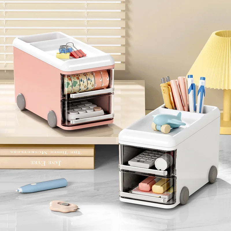 Clarify.pk multifunctional cosmetic organizer storage boxes and bins in pink and white with drawers for makeup and stationery