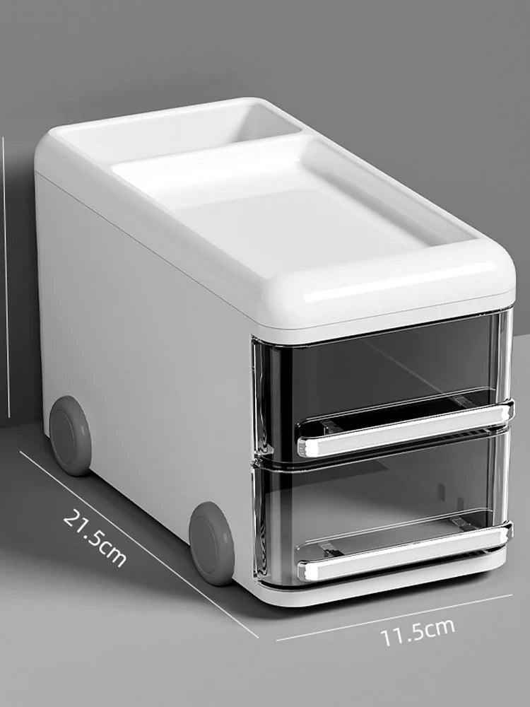 Clarify.pk multifunctional cosmetic organizer white storage box with two transparent drawers and top tray