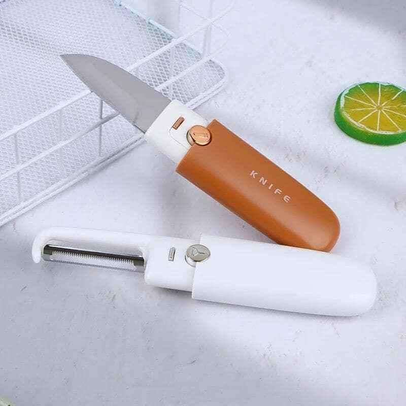 Clarify multifunctional fruit knife peeler in orange and white for easy peeling and slicing of fruits
