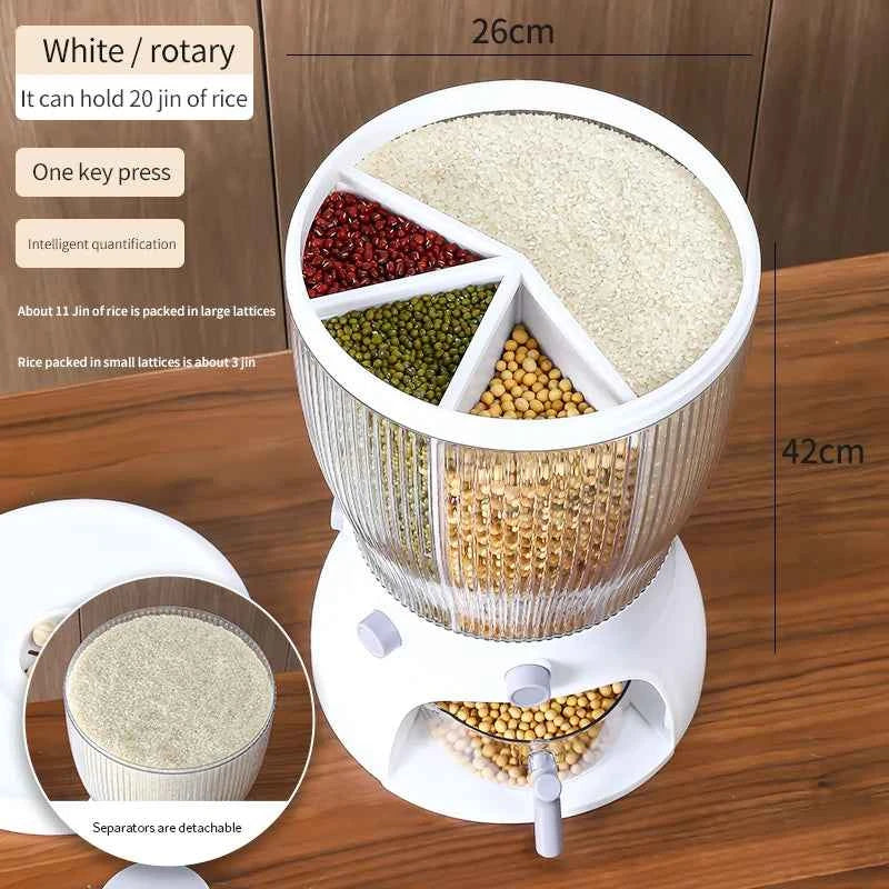 Multifunctional kitchen storage container with transparent design and multiple sections for organized ingredient storage
